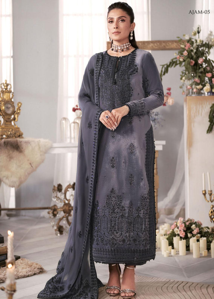 The Ayeza Edit by Asim Jofa Embroidered Velvet Suits Unstitched 3 Piece AJ22AM AJAM-05 - Winter Collection