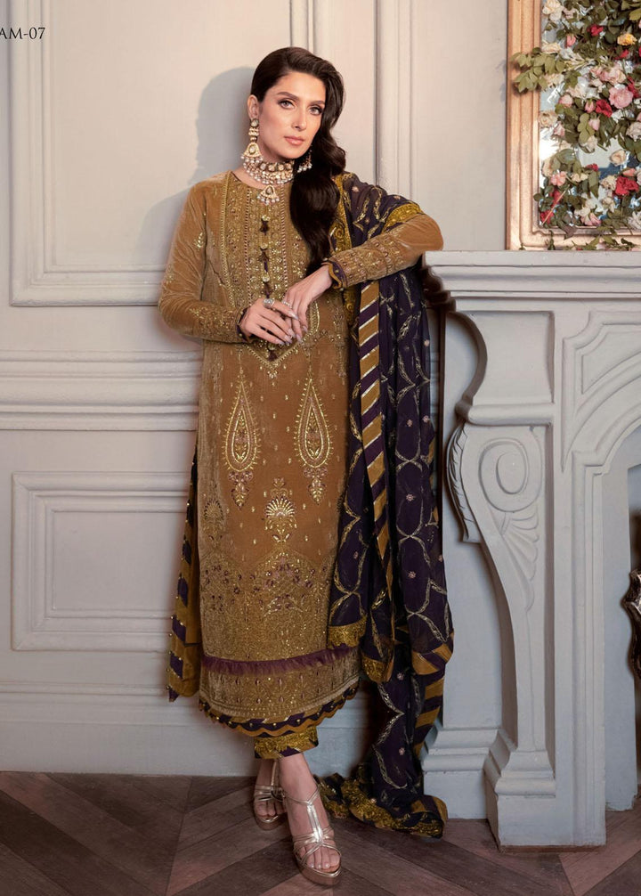 The Ayeza Edit by Asim Jofa Embroidered Velvet Suits Unstitched 3 Piece AJ22AM AJAM-07 - Winter Collection