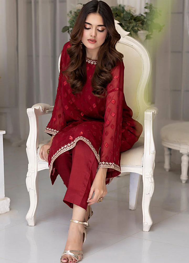 The Classic Fit by Cyanic Pret Embroidered Chiffon 2 Piece Suit Flamora