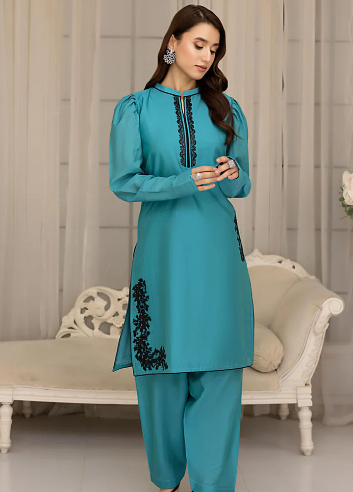 The Classic Fit by Cyanic Pret Embroidered Sheesha Silk 2 Piece Suit Azuria