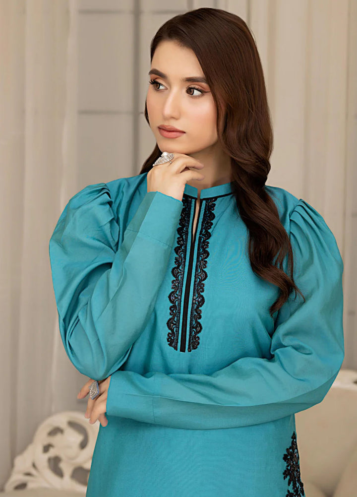 The Classic Fit by Cyanic Pret Embroidered Sheesha Silk 2 Piece Suit Azuria