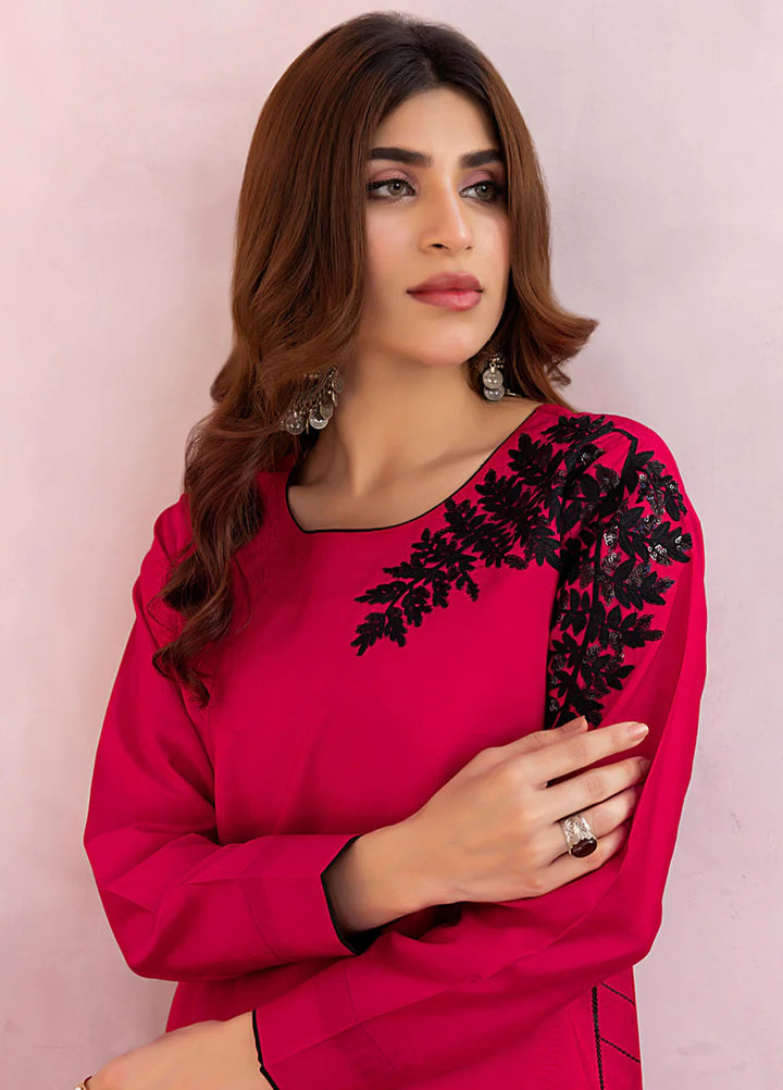 The Classic Fit by Cyanic Pret Embroidered Sheesha Silk 2 Piece Suit Flamingo