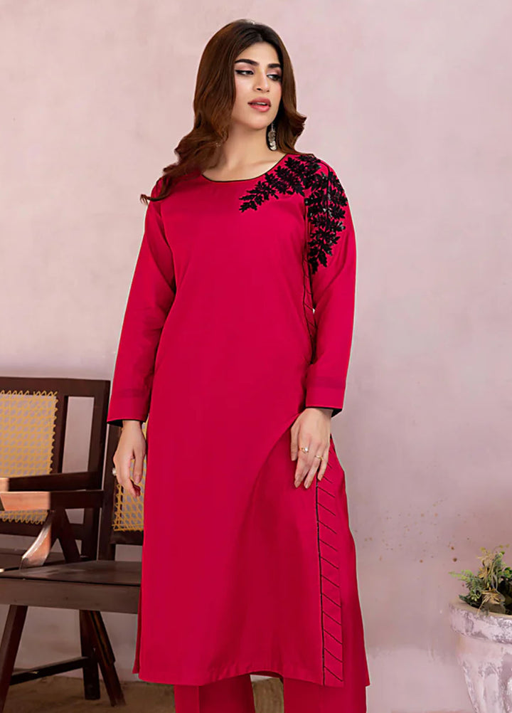 The Classic Fit by Cyanic Pret Embroidered Sheesha Silk 2 Piece Suit Flamingo