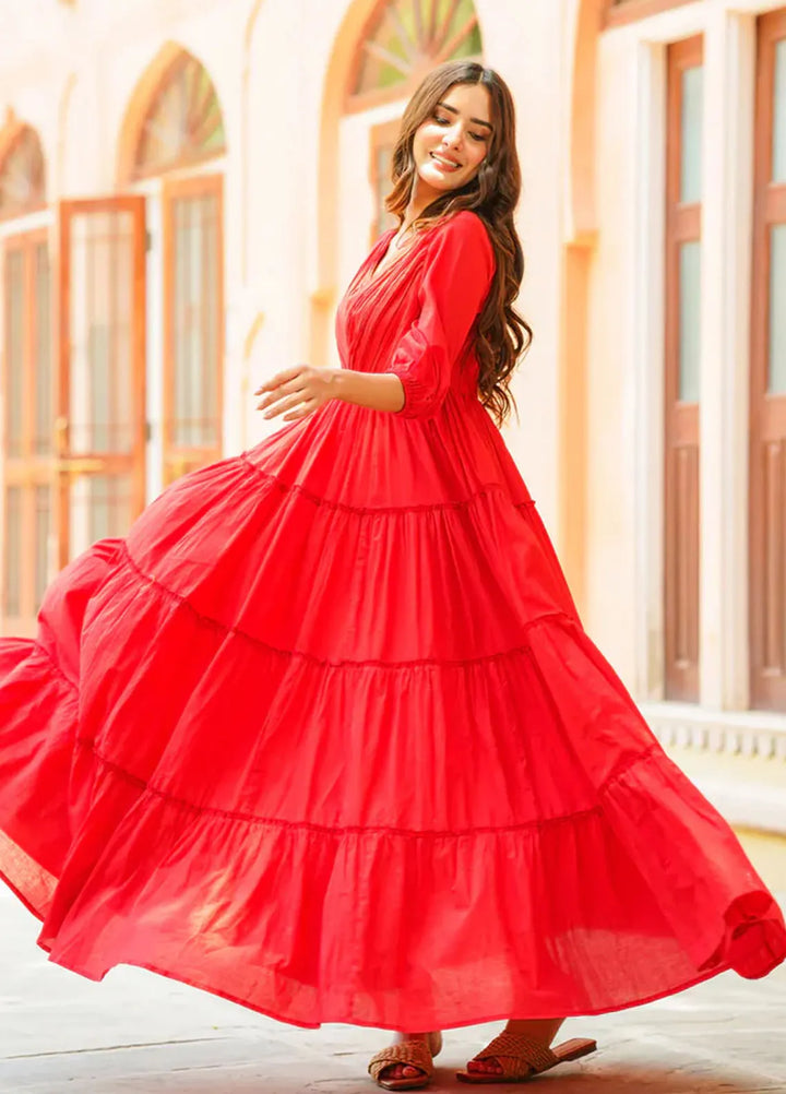 The Girl Store Pret Solid Linen Gown Cherry