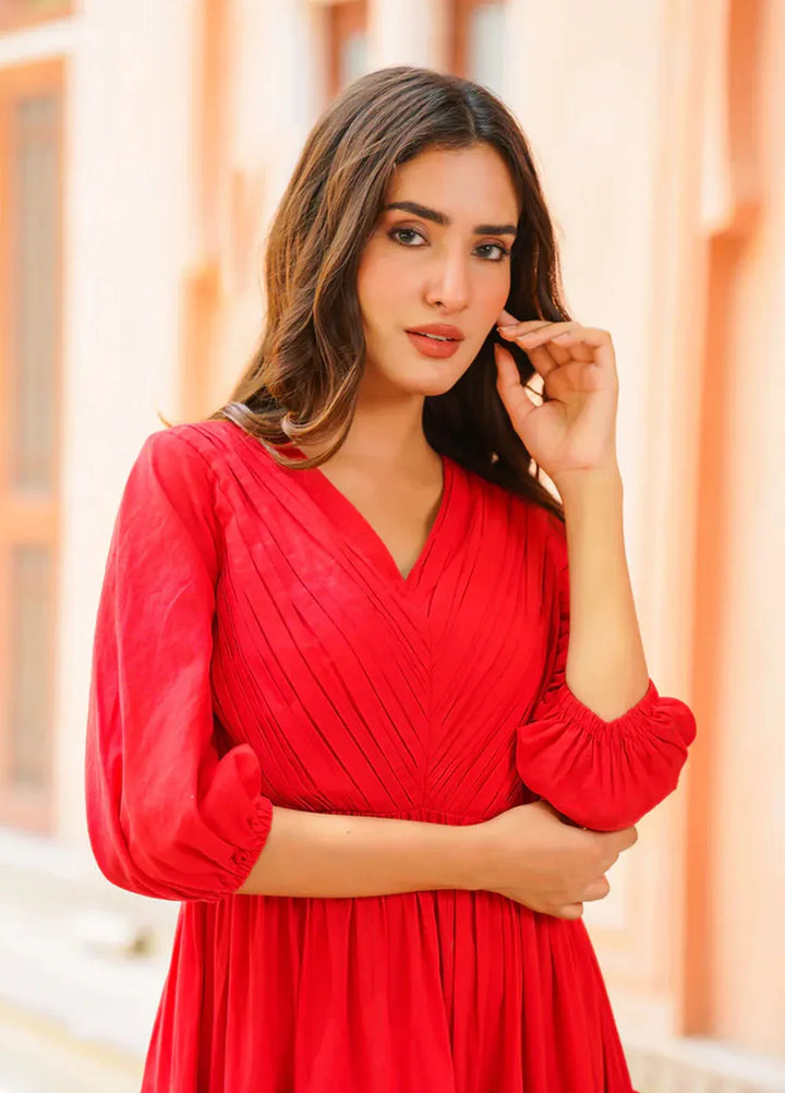 The Girl Store Pret Solid Linen Gown Cherry