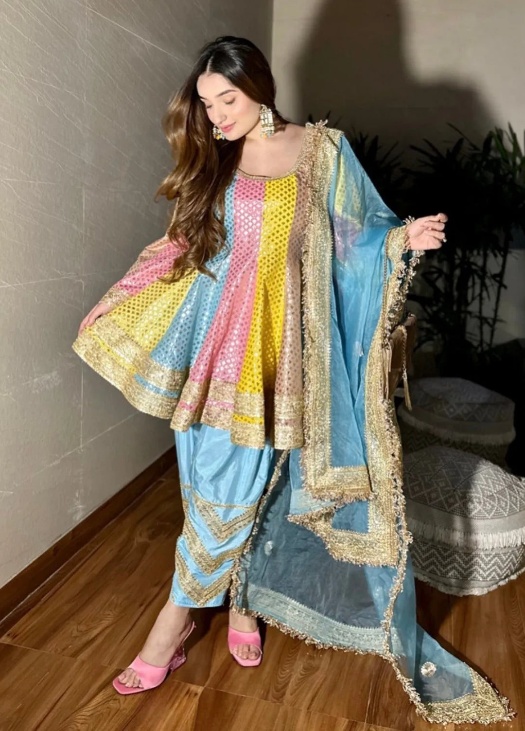 The Girls Store Pret Solid Jamawar 3 Piece Suit Gul