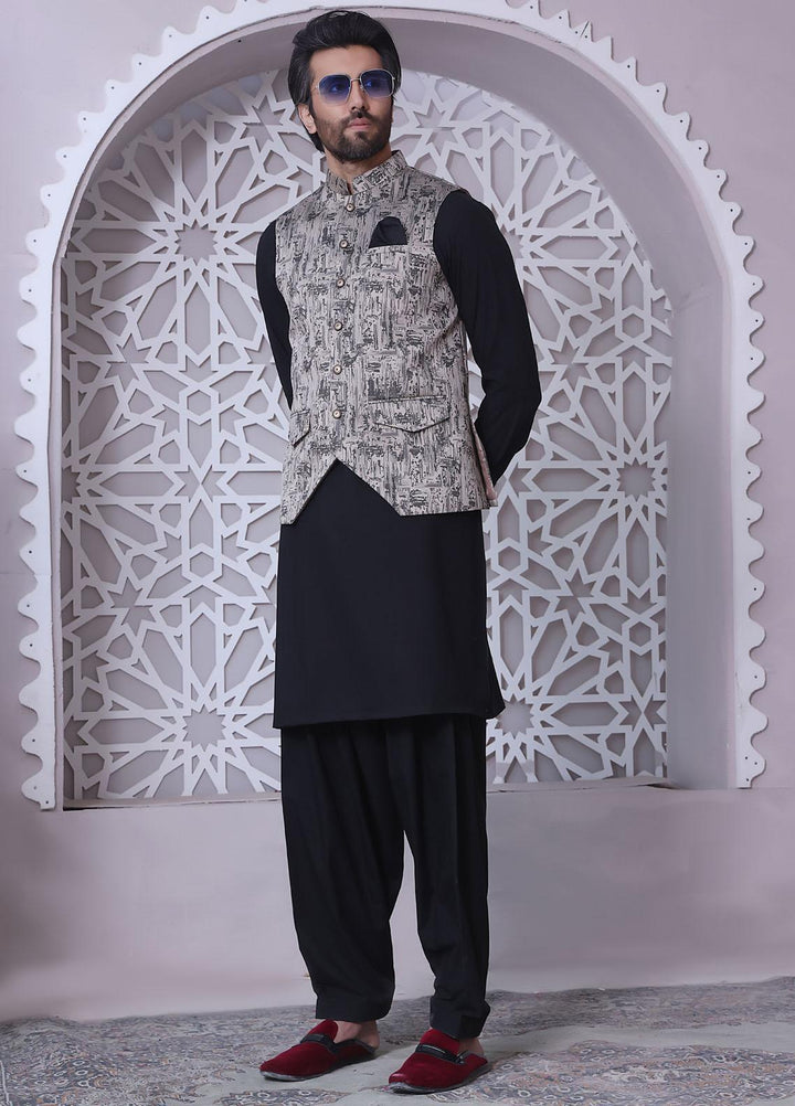 The Great Master (TGM) Jacquard Festive Waistcoat for Men -  Carbon Ink