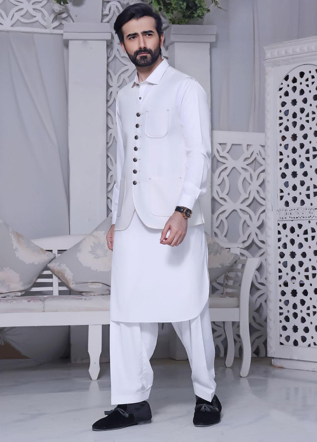 The Great Master (TGM) Suiting Festive Waistcoat for Men -  Moon White