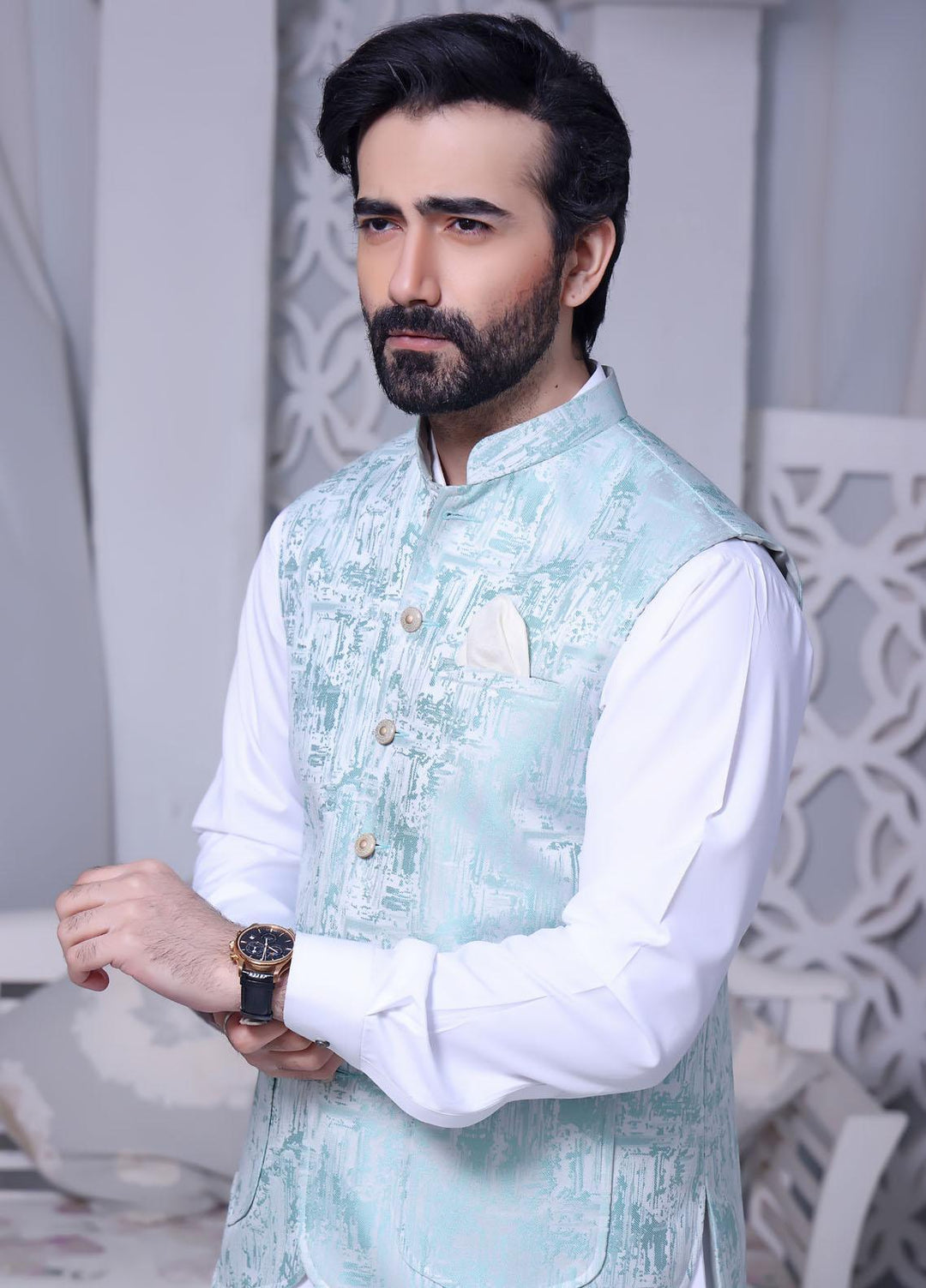 The Great Master (TGM) Jacquard Festive Waistcoat for Men -  Water Flag