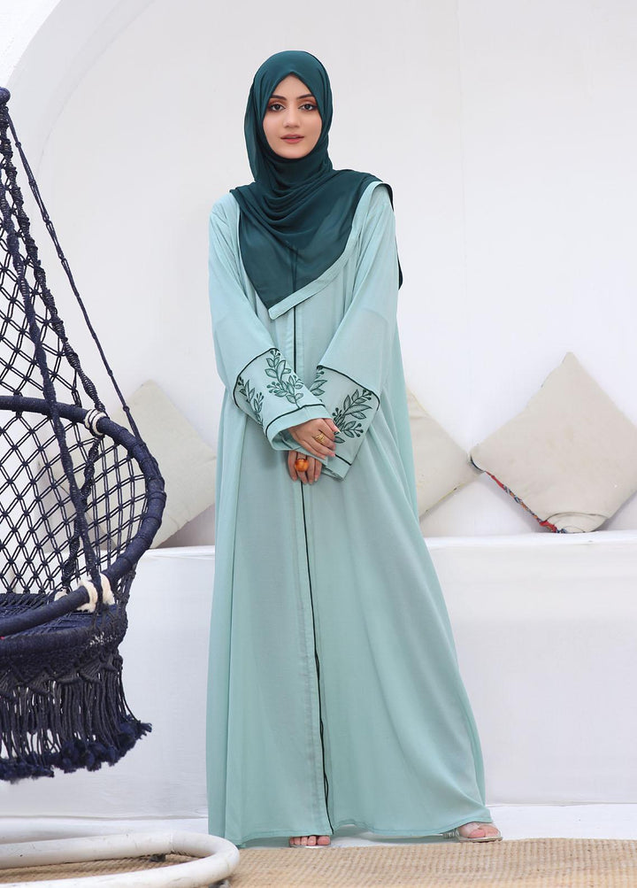 The Great Master (TGM)  Chiffon Front Open Style Abaya Mint Whisper