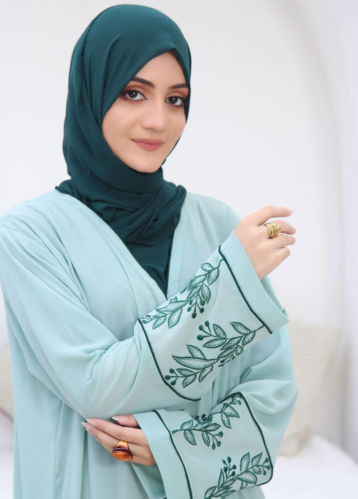 The Great Master (TGM)  Chiffon Front Open Style Abaya Mint Whisper