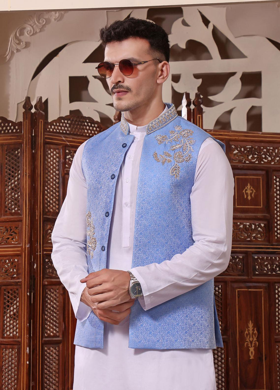The Great Master (TGM) Jamawar Festive Waistcoat for Men - TGM22MW Bubbles