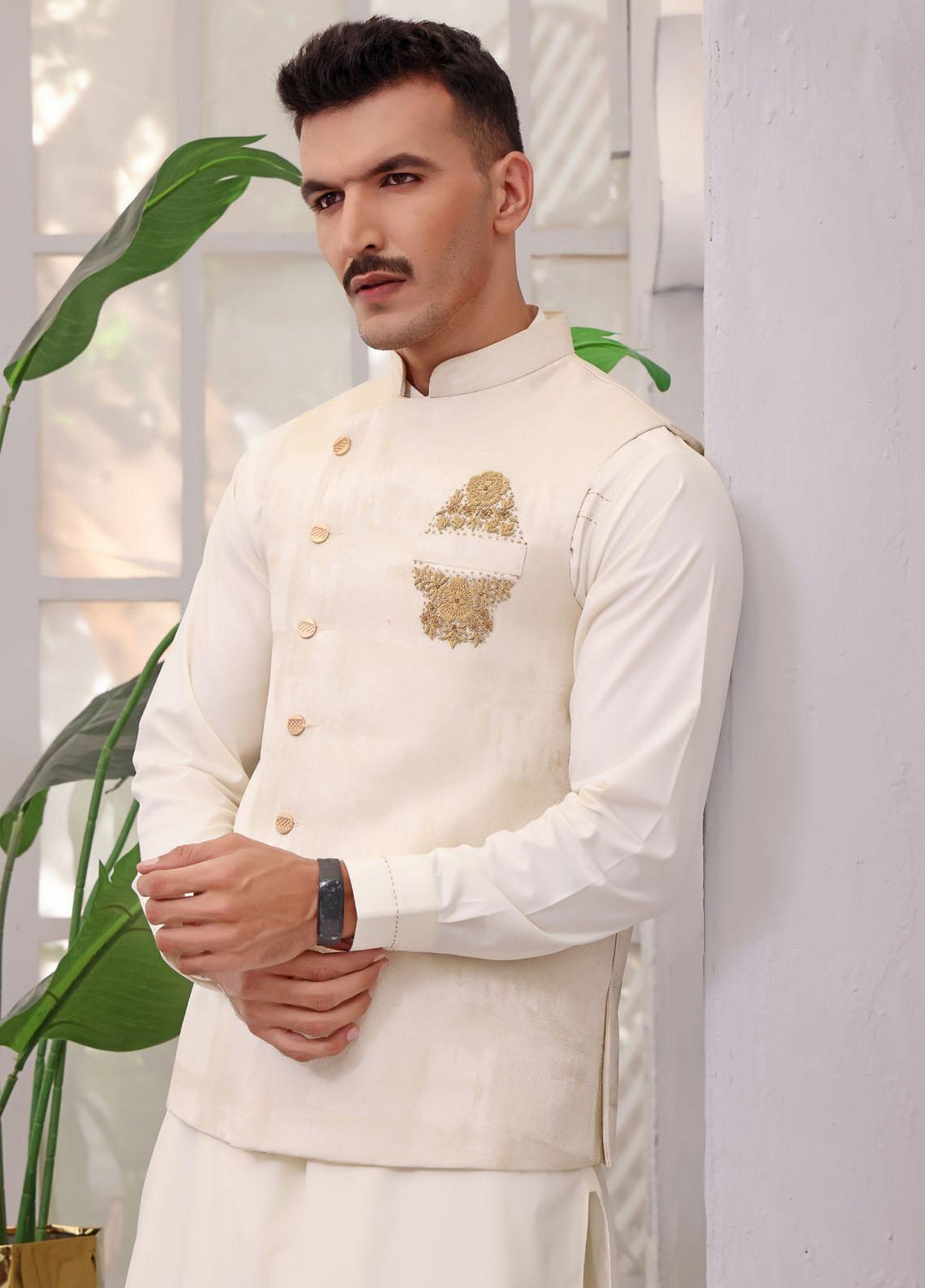 The Great Master (TGM) Jamawar Formal Waistcoat for Men - TGM22MW Cornish Cream