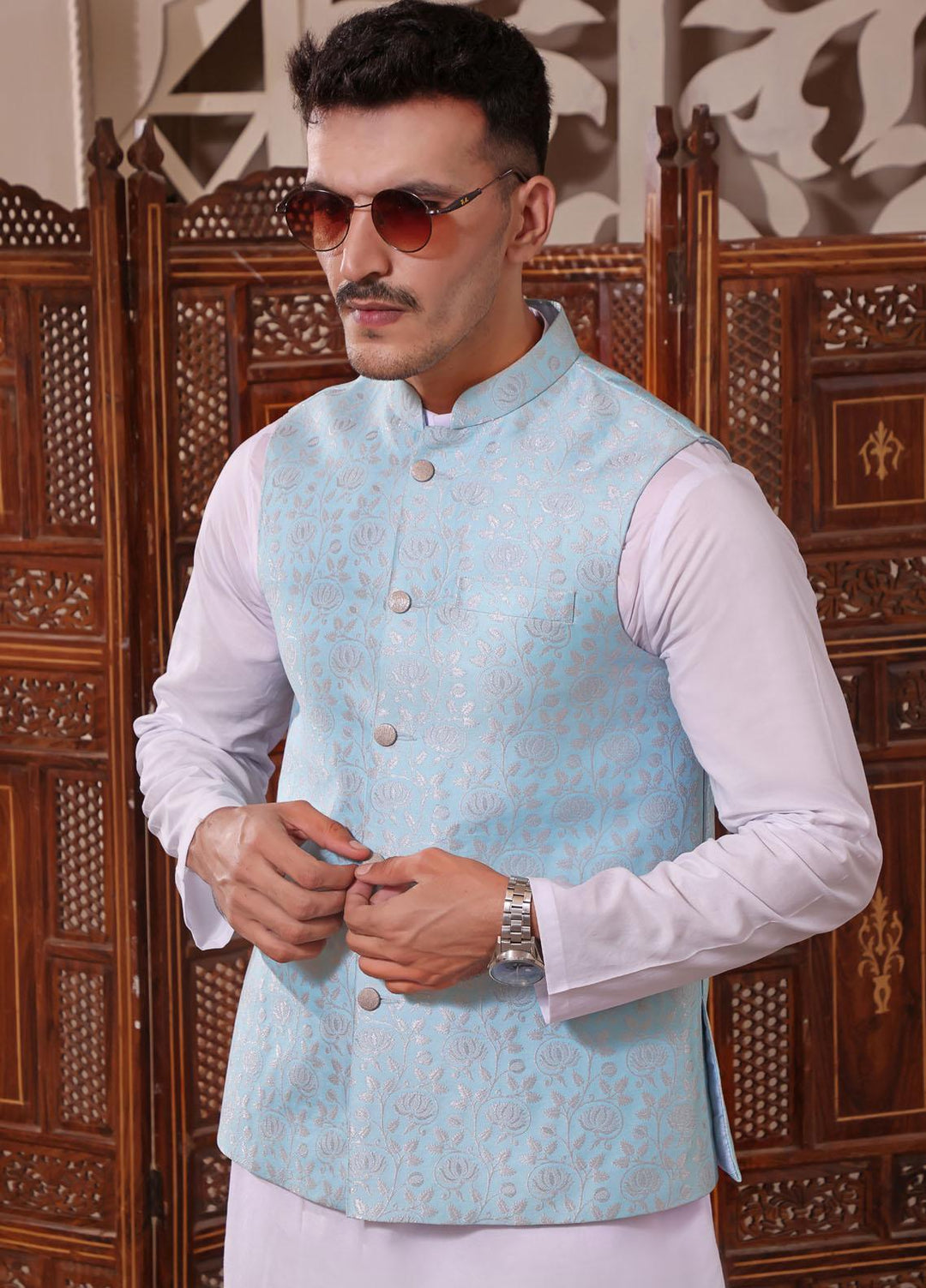 The Great Master (TGM) Atlas Festive Waistcoat for Men - TGM22MW Summer Sky