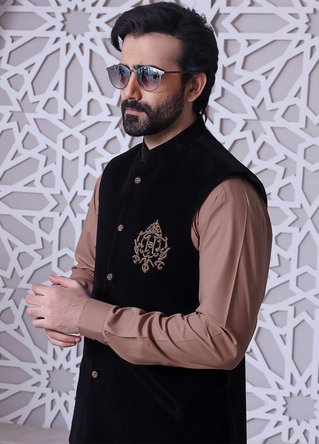 The Great Master (TGM) Velvet Festive Waistcoat for Men -  Basalt Black