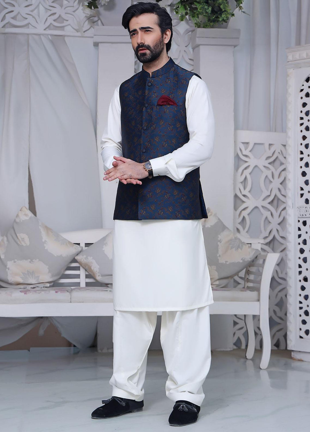 The Great Master (TGM) Atlas Festive Waistcoat for Men -  Bluebell Vine