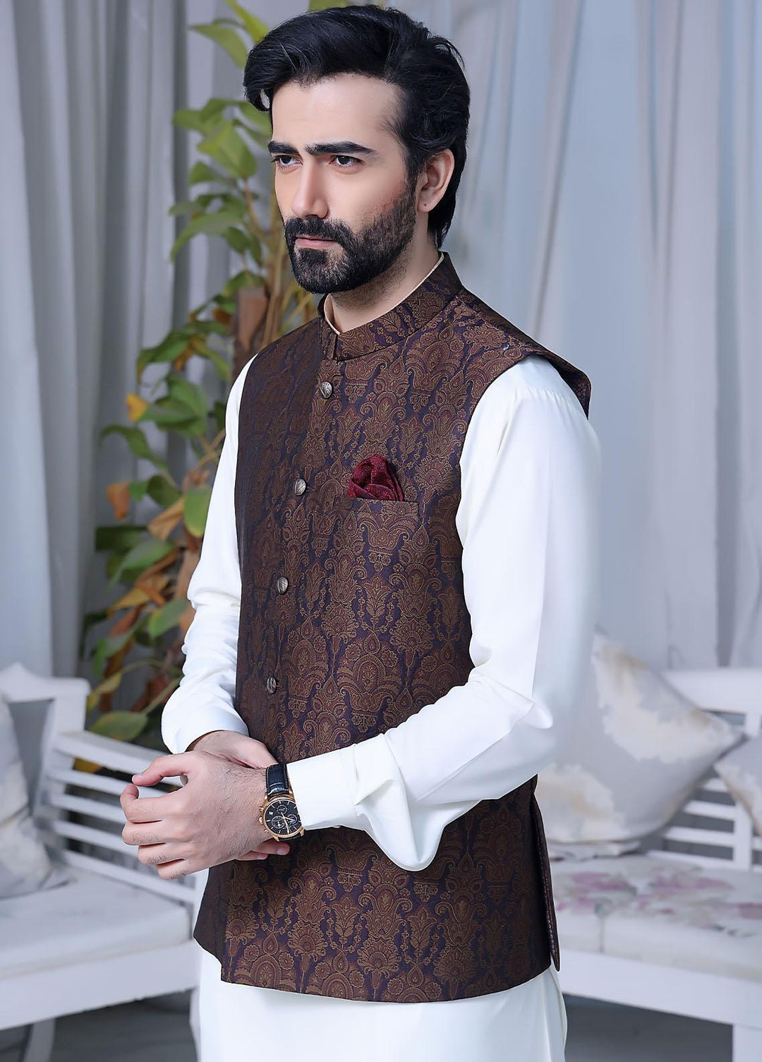 The Great Master (TGM) Atlas Festive Waistcoat for Men -  Slate Brown