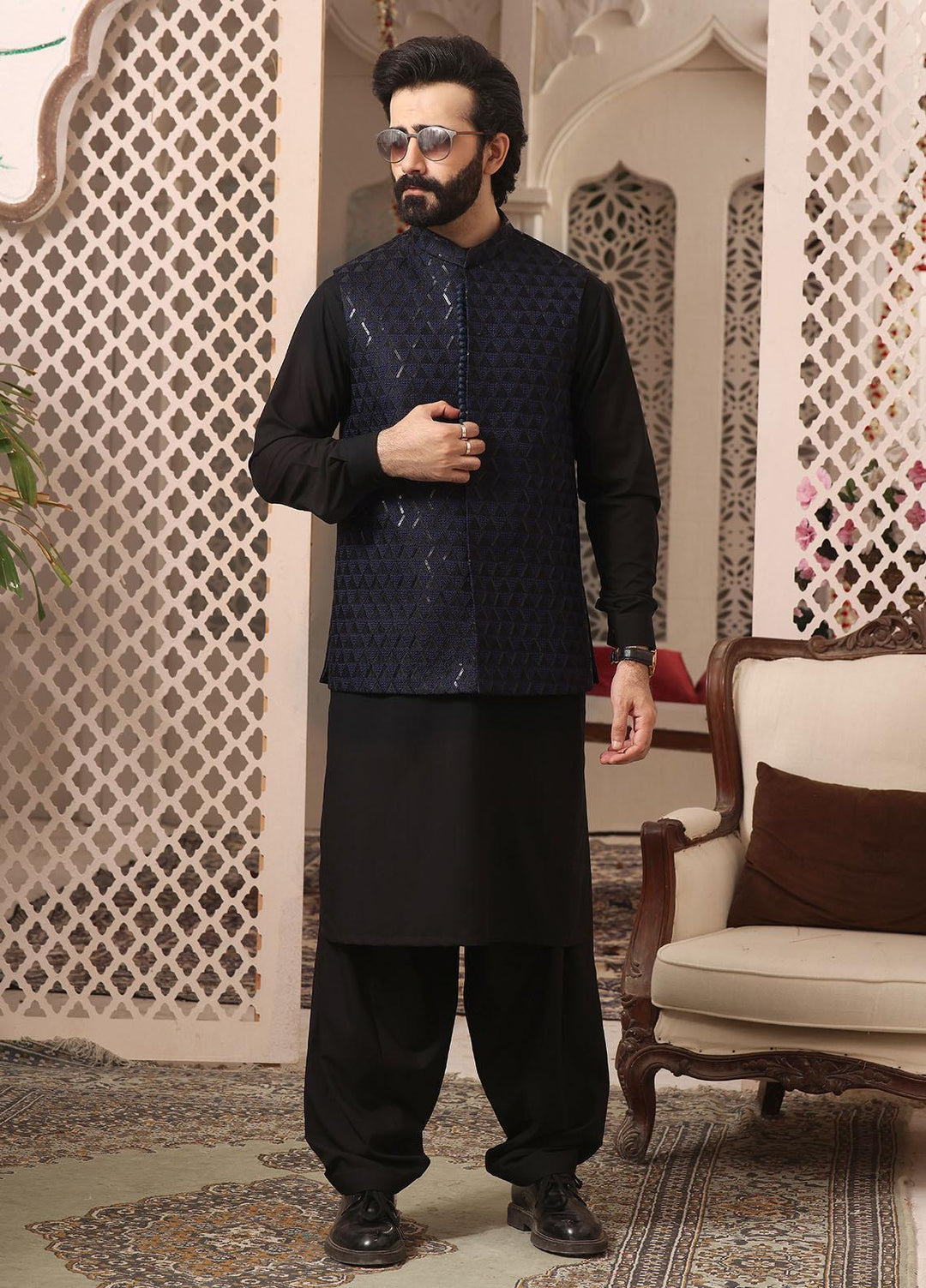 The Great Master (TGM) Satin Formal Waistcoat for Men -  BLUE ELEGANCE