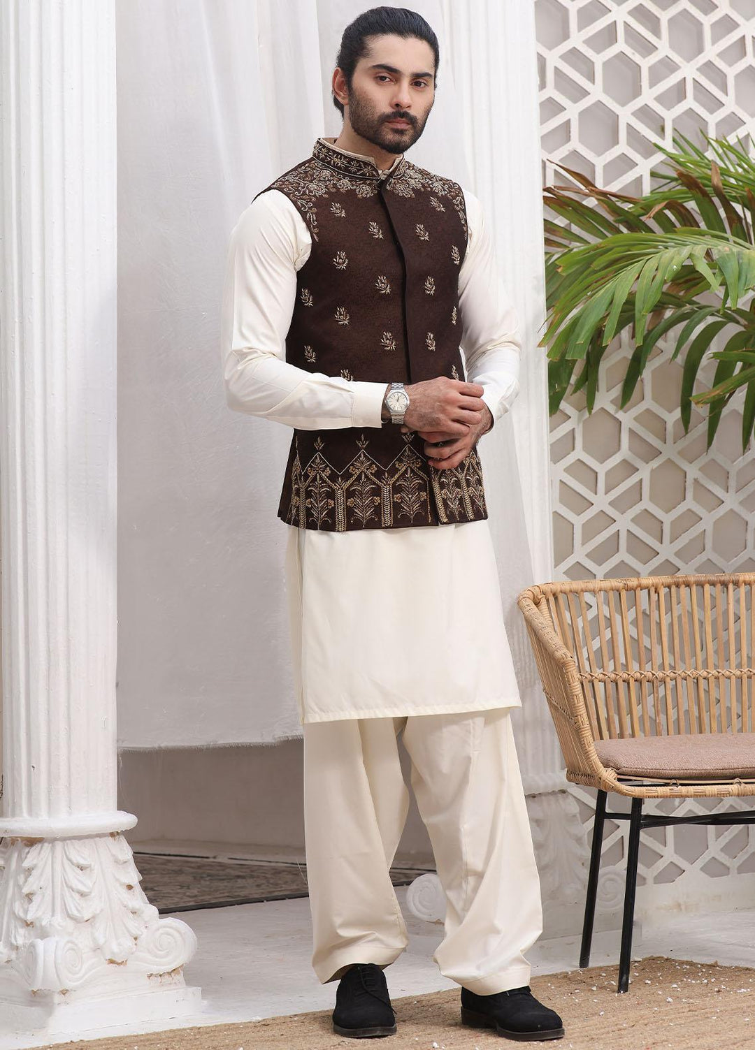 The Great Master (TGM) Jamawar Formal Men Waistcoat -  BRICKWOOD RADIANCE
