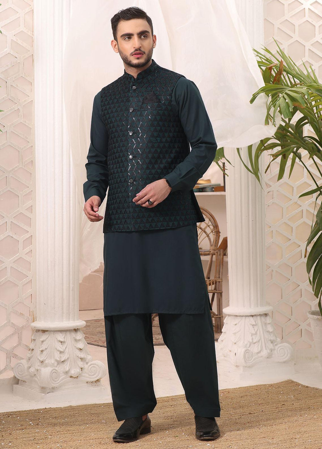 The Great Master (TGM) Satin Formal Waistcoat for Men -  GALACTIC GREEN