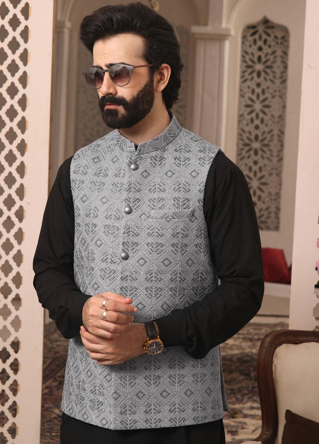 The Great Master (TGM) Raw Silk Formal Waistcoat for Men -  LUNAR STEEL