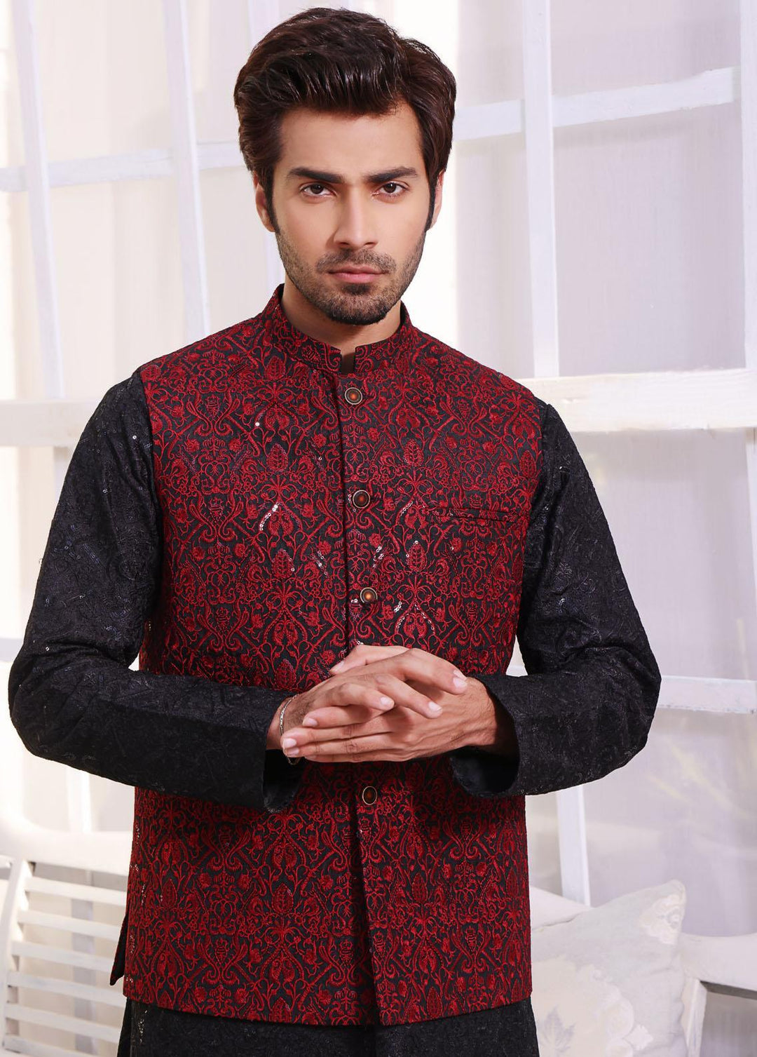 The Great Master (TGM) Raw Silk Formal Waistcoat for Men -  Maroon Oak