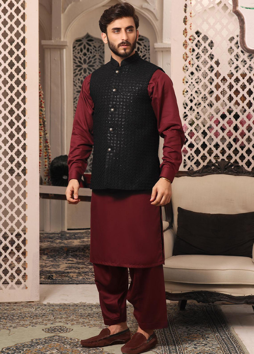 The Great Master (TGM) Jamawar Formal Men Waistcoat -  MIDNIGHT MYSTERY