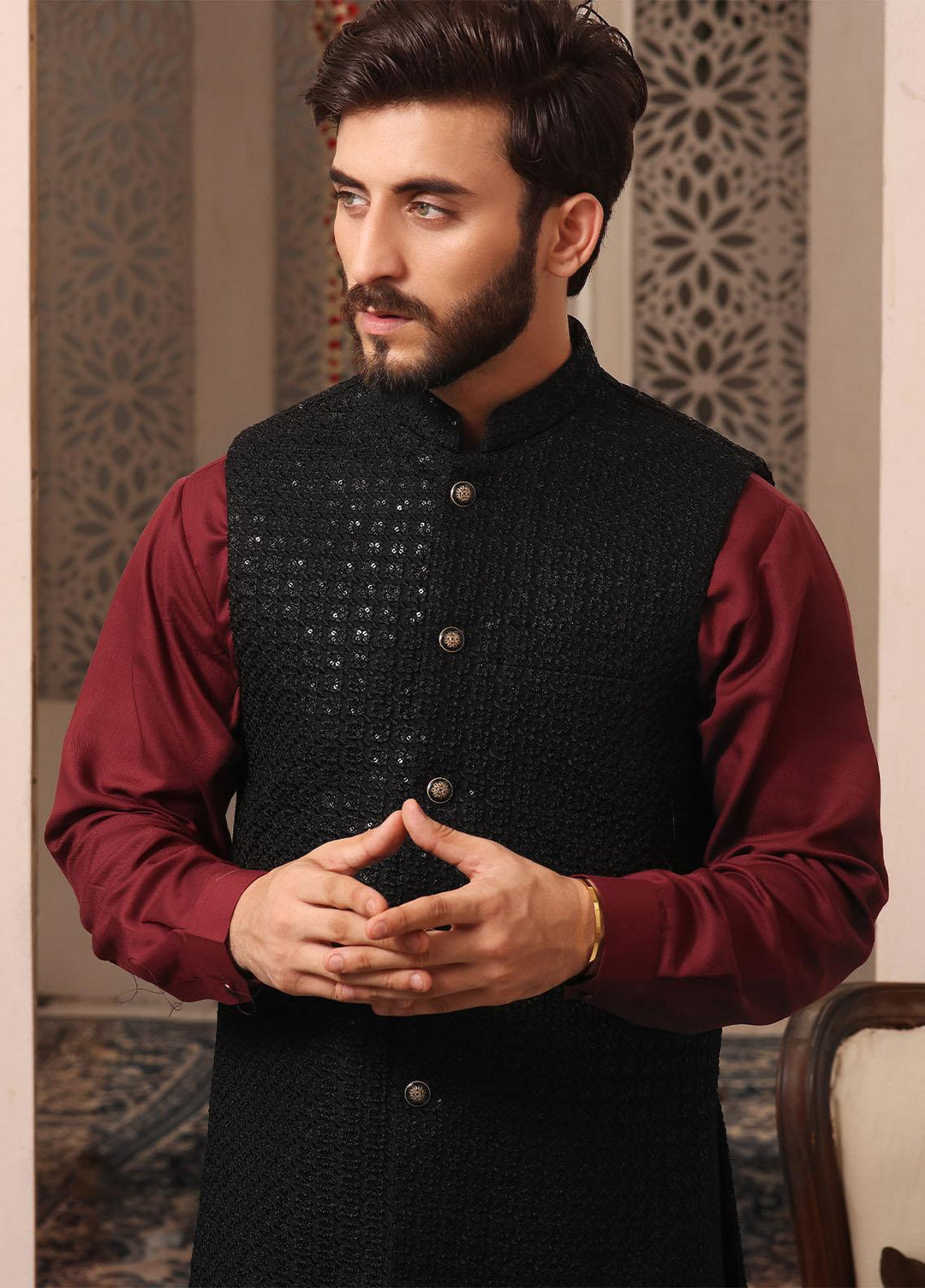 The Great Master (TGM) Jamawar Formal Men Waistcoat -  MIDNIGHT MYSTERY