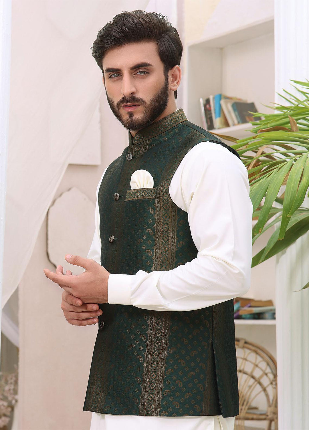 The Great Master (TGM) Jamawar Formal Waistcoat for Men -  RADIANT FOREST