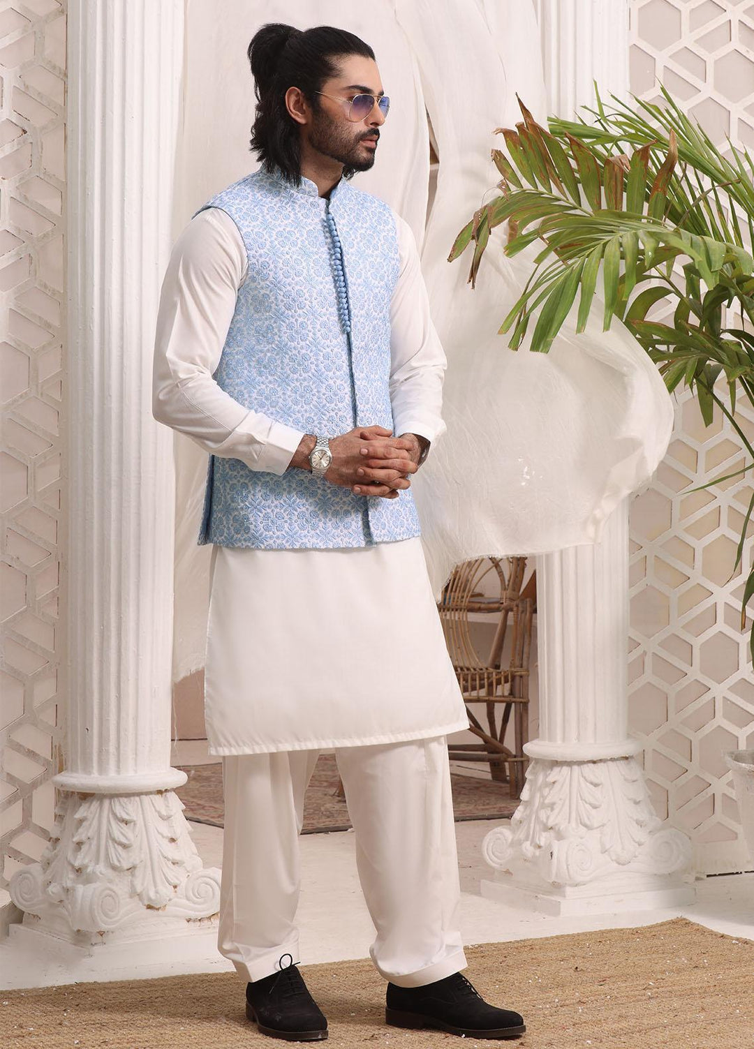 The Great Master (TGM) Raw Silk Formal Waistcoat for Men -  WHISPERING SKY