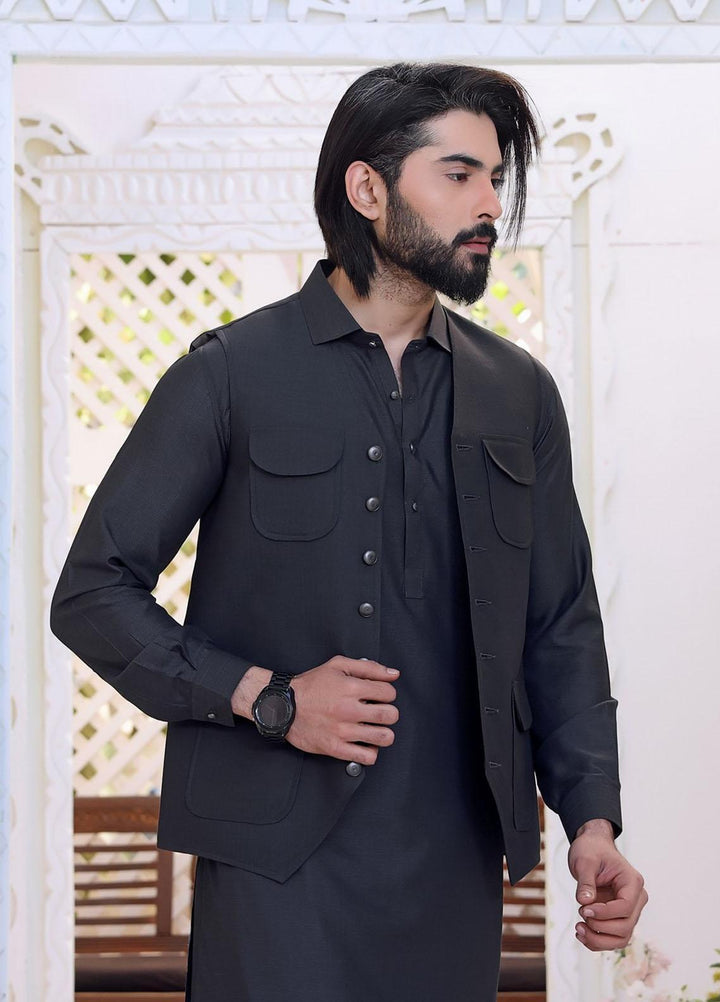 The Great Master (TGM) Wash N Wear Festive Waistcoat 3 Piece Suit for Men -  Black Noir