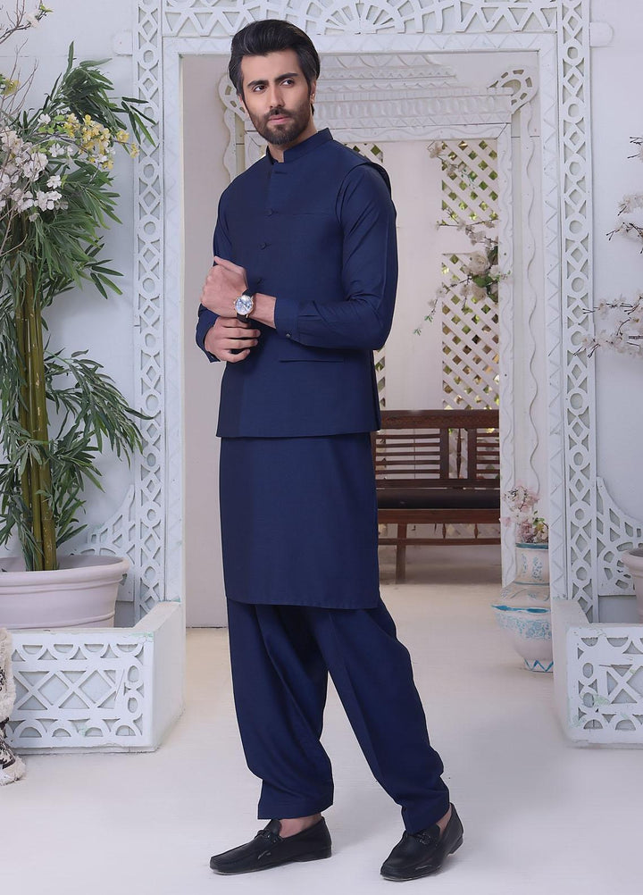 The Great Master (TGM) Wash N Wear Festive Waistcoat 3 Piece Suit for Men -  Blue Munsell