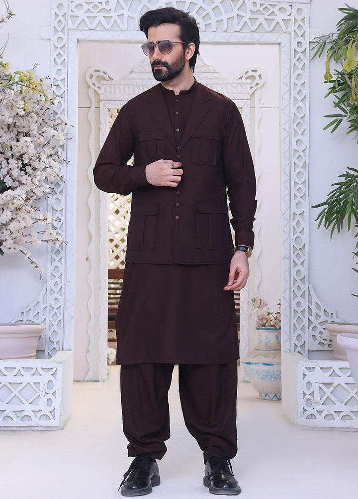 The Great Master (TGM) Wash N Wear Festive Waistcoat 3 Piece Suit for Men -  Burgundy Blaze
