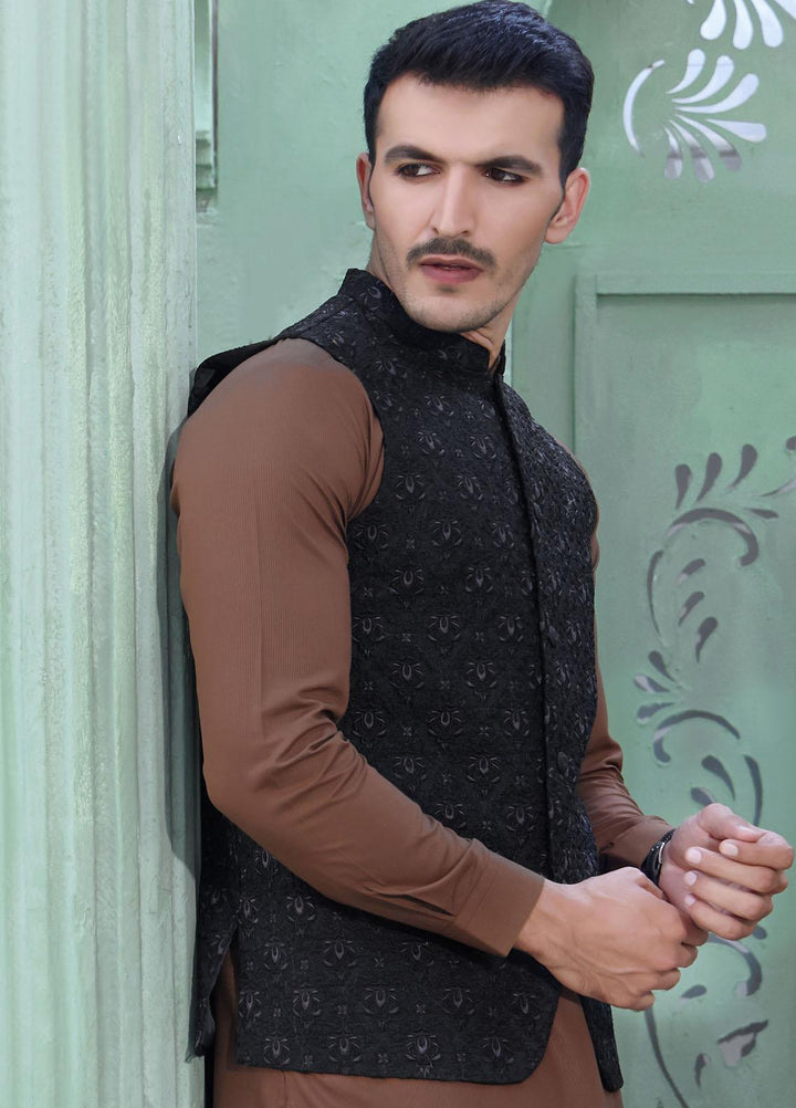 The Great Master (TGM) Jamawar Festive Waistcoat for Men -  Black Bear