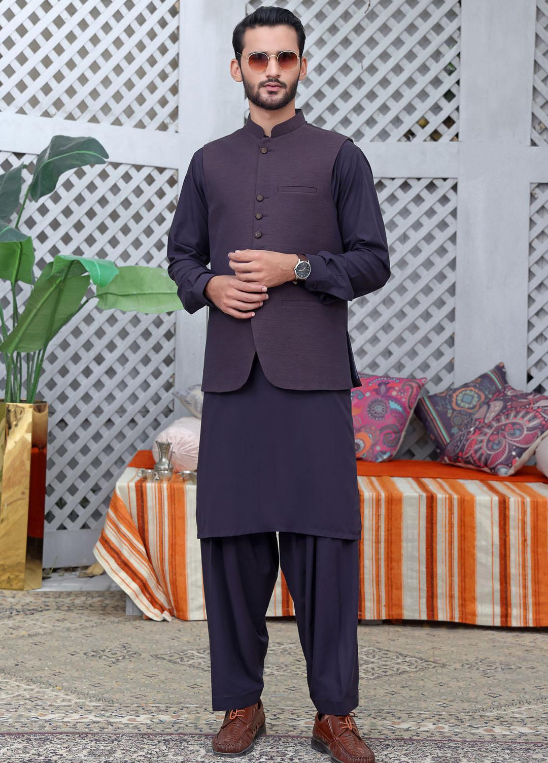 The Great Master (TGM) Jamawar Festive Waistcoat for Men -  Wild Flag