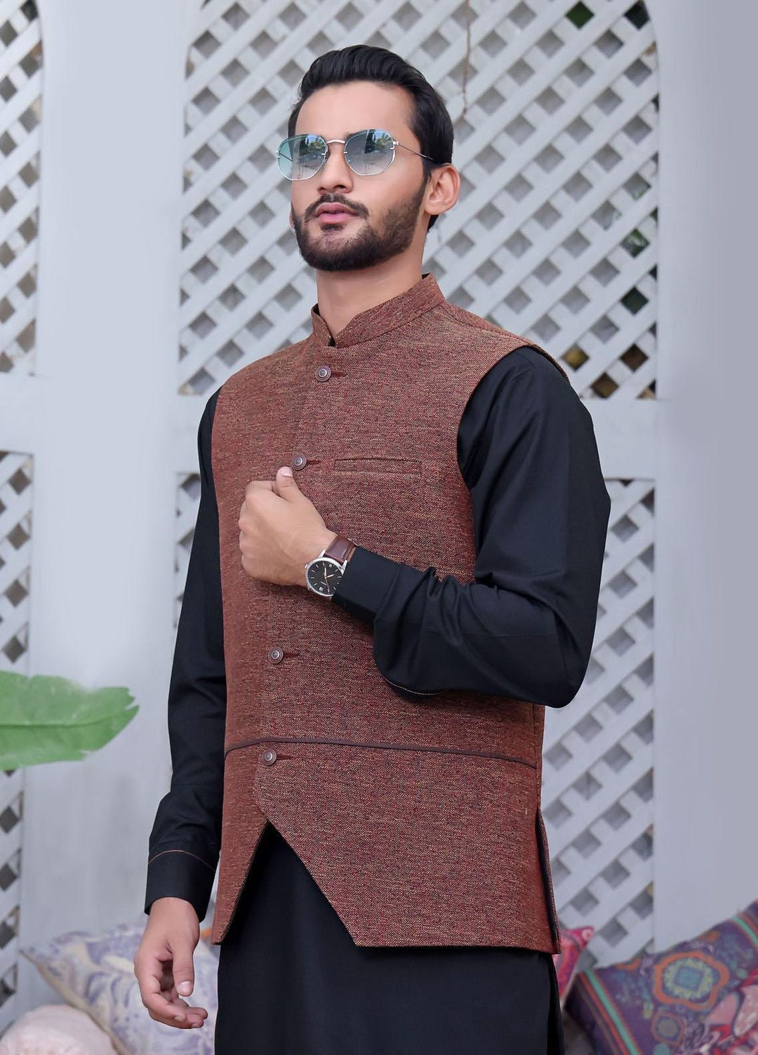 The Great Master (TGM) Jude Festive Waistcoat for Men -  Tamarack