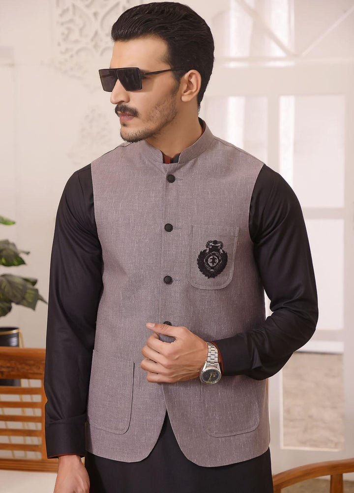The Great Master (TGM) Wash N Wear Formal Men Kameez Shalwar with Waistcoat -  TGM22MS Ash Gray