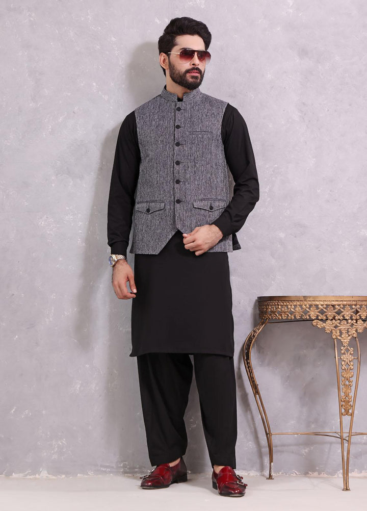 The Great Master (TGM) Wash N Wear Formal Kameez Shalwar with Waistcoat for Men -  TGM22MS Gray Whale