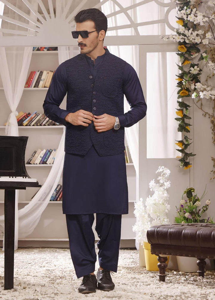 The Great Master (TGM) Wash N Wear Formal Kameez Shalwar with Waistcoat for Men -  TGM22MS Midnight Blue
