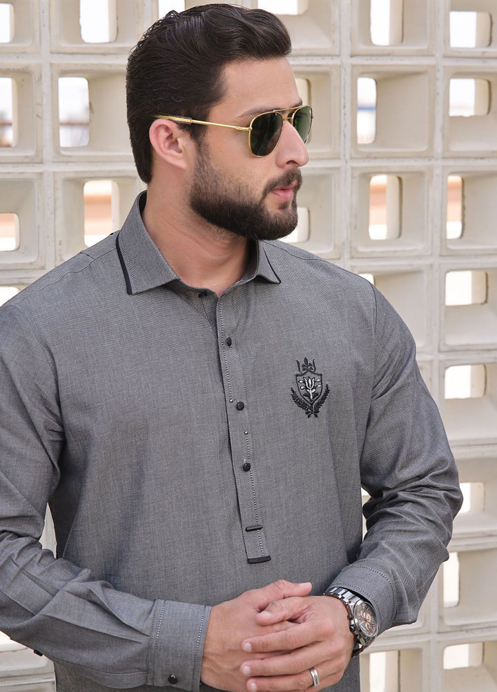 The Great Master (TGM) Blended Formal Men Kameez Shalwar Platinum Silver