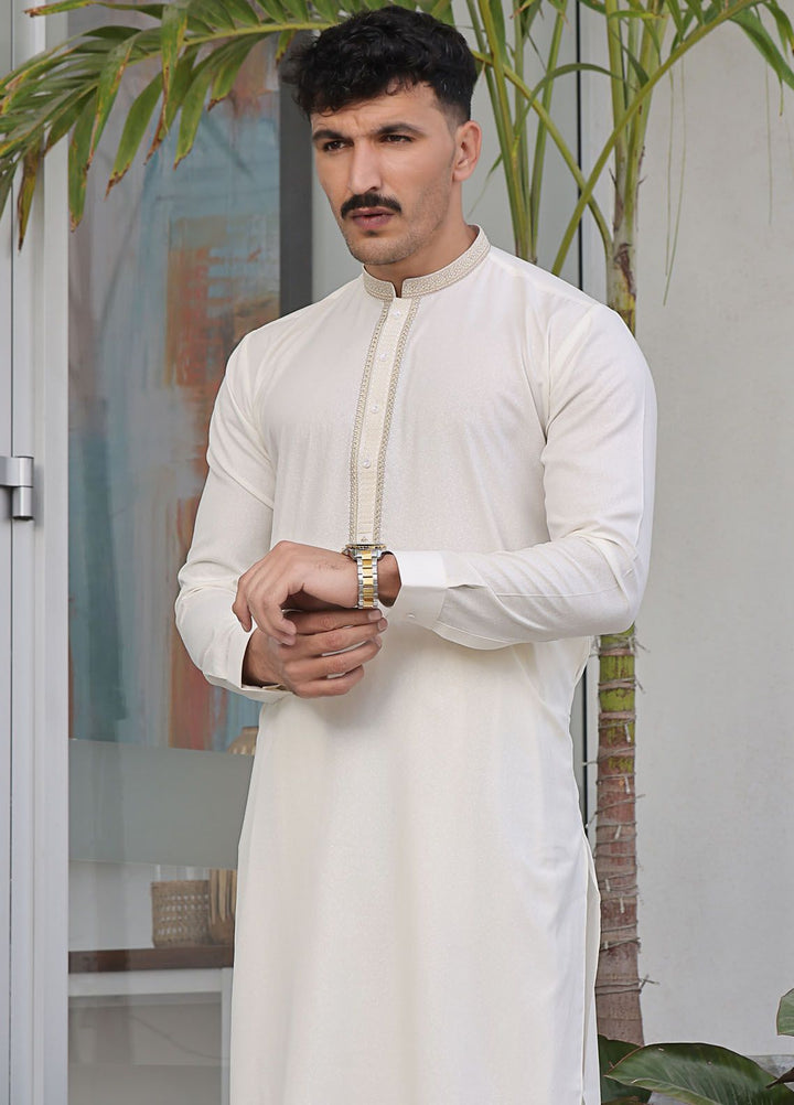 The Great Master (TGM) Blended Formal Men Kameez Shalwar Whispering White