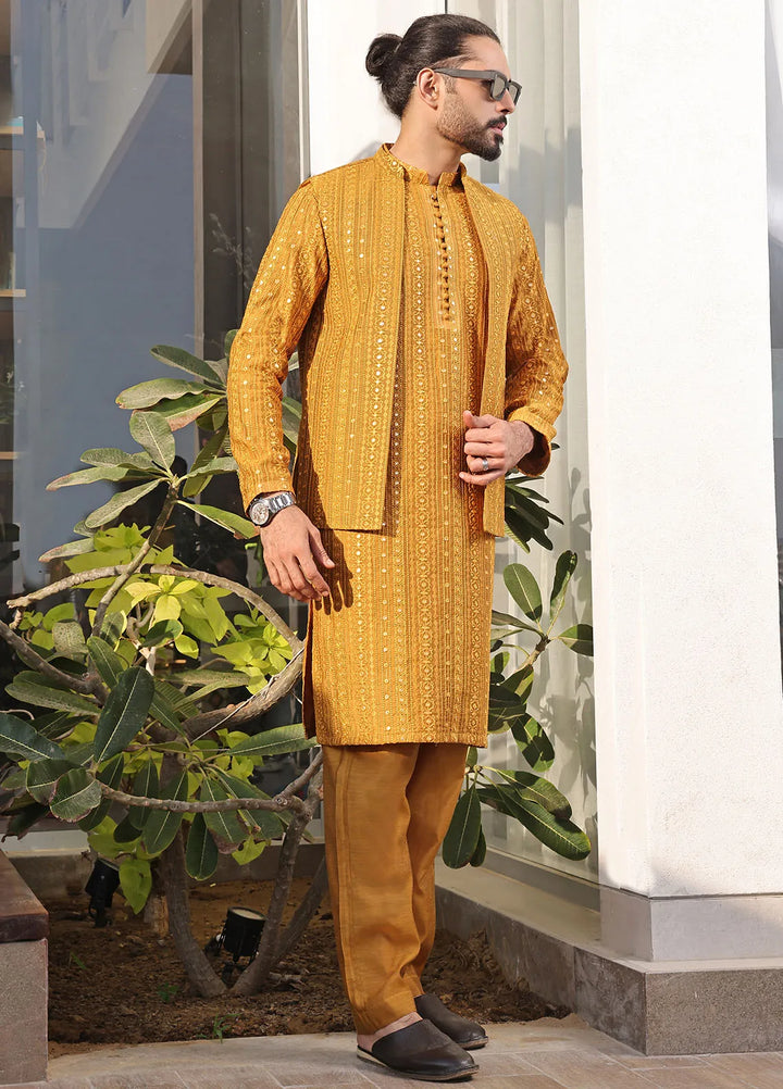 The Great Master (TGM) Raw Silk Formal Men 3 Piece Suit -  Mustard Marvel