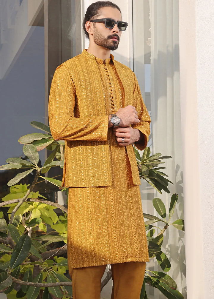 The Great Master (TGM) Raw Silk Formal Men 3 Piece Suit -  Mustard Marvel