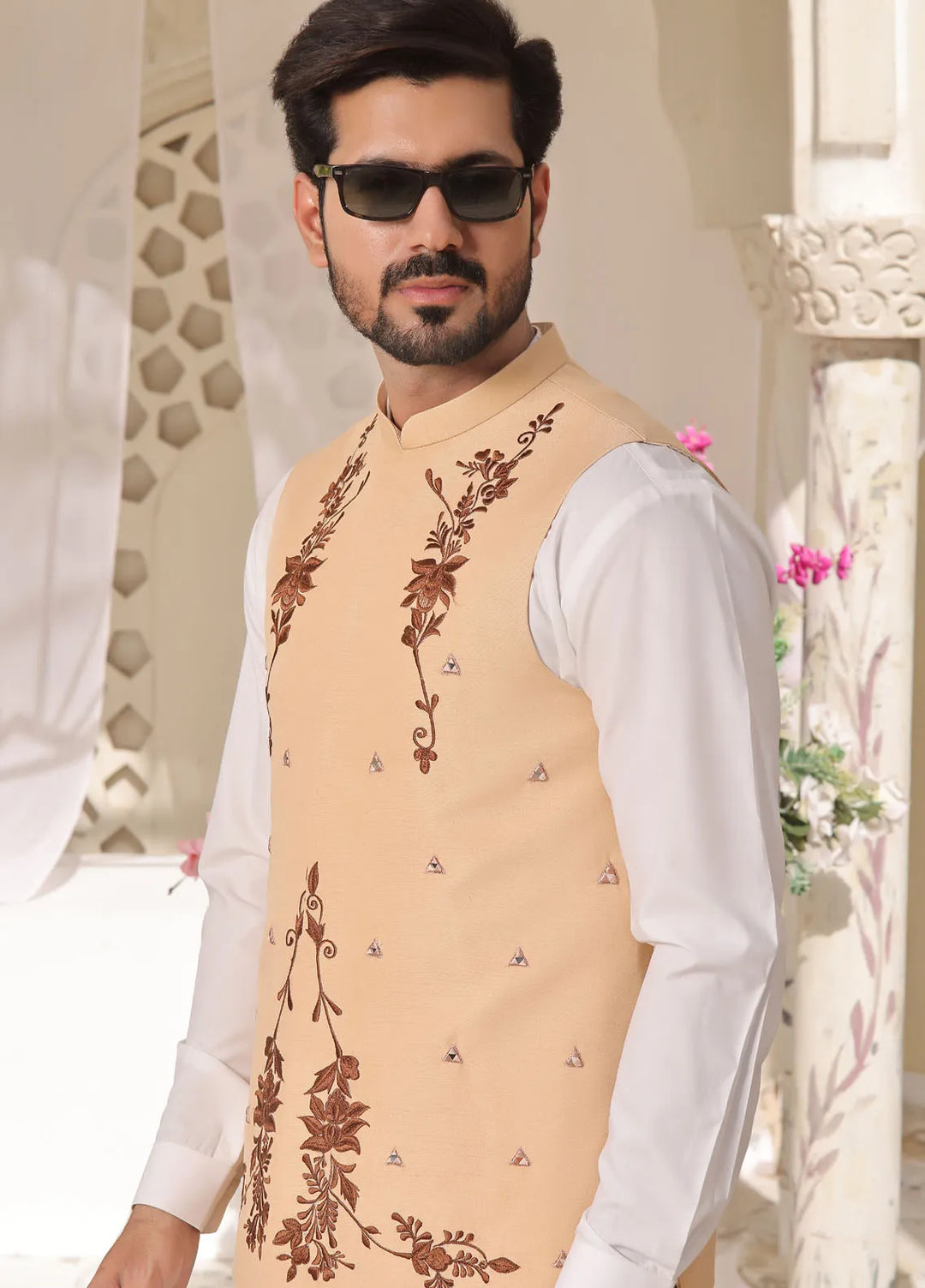 The Great Master (TGM) Raw Silk Formal Men Waistcoat - Pastel Gold