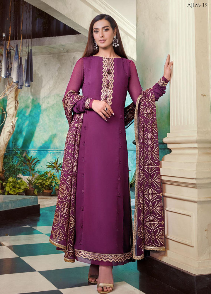 The Iqra & Minal Edit by Asim Jofa Embroidered Chiffon Suits Unstitched 3 Piece AJ22IM AJIM-19 - Winter Collection