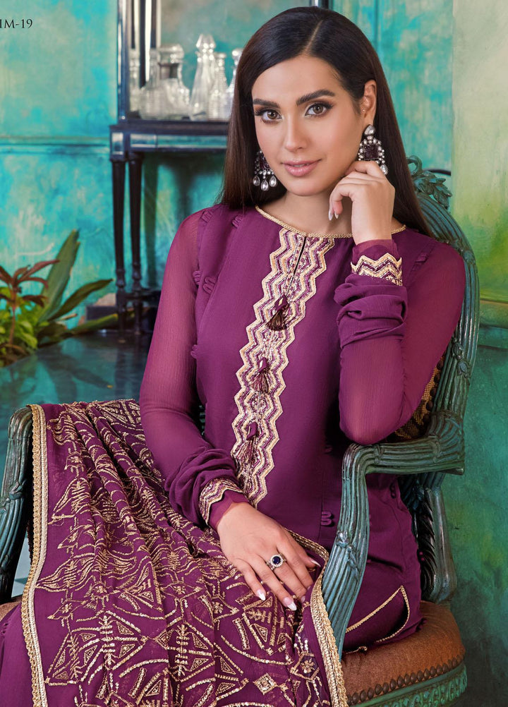 The Iqra & Minal Edit by Asim Jofa Embroidered Chiffon Suits Unstitched 3 Piece AJ22IM AJIM-19 - Winter Collection