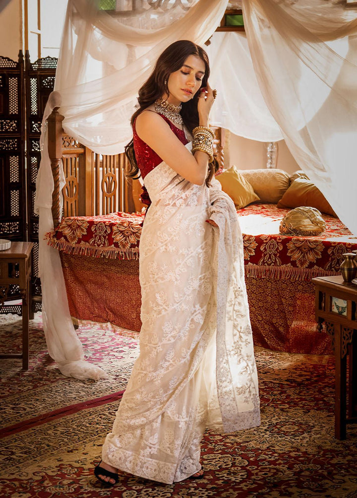 The Mughal Queen by Asim Jofa Embroidered Cotton Unstitched Saree AJ23MQ AJMQ-05 - Eid Collection