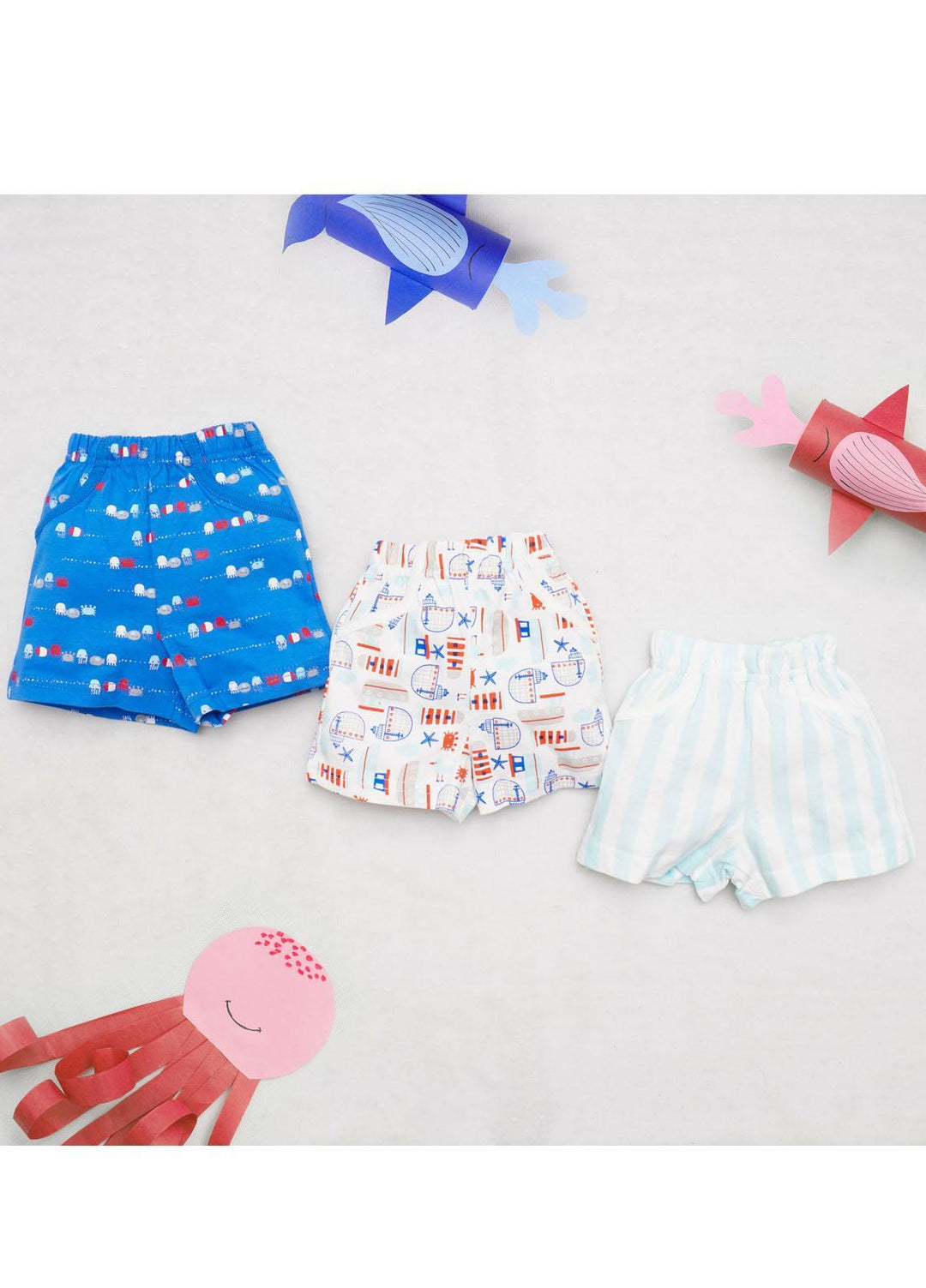 The Nest Cotton Fancy Shorts for Boys - THE DEEP IN THE MARINE SHORTS 3Pcs pack