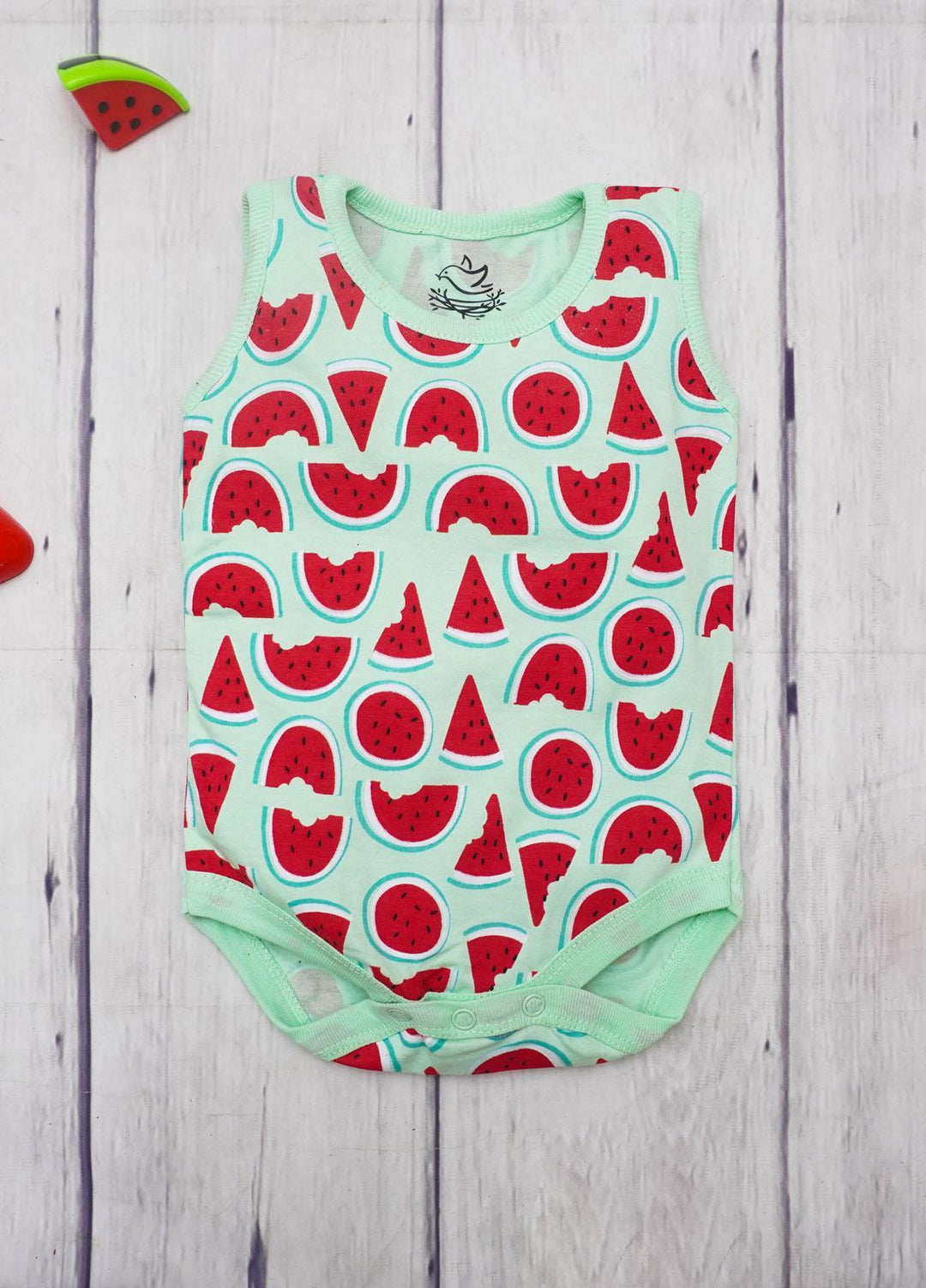 The Nest Cotton Fancy Sleeve Less BodySuit for Girls - JUICY MELON BODY SUIT