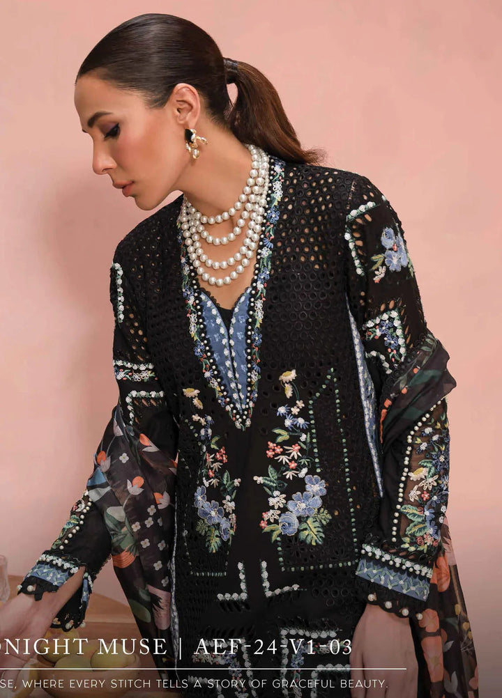 The Painted Garden by Afrozeh Embroidered Lawn Suit Unstitched 3 Piece AF24PG D-03 Midnight Muse - Summer Collection